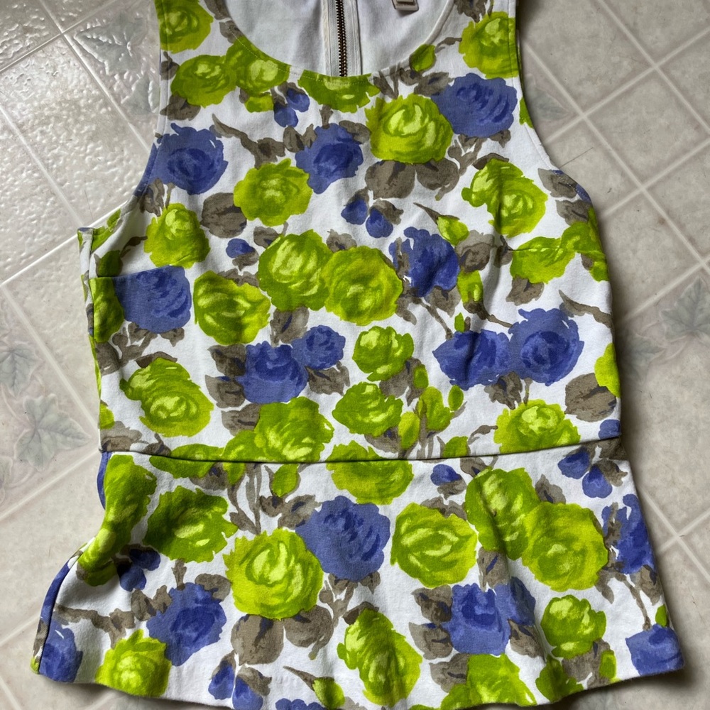 J crew rose Floral cotton knit Tank Exposed Gold Zipper